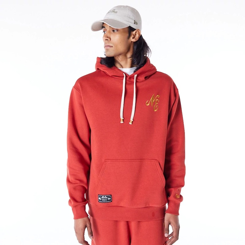 New Era Script Logo Red Oversized Pullover Hoodie