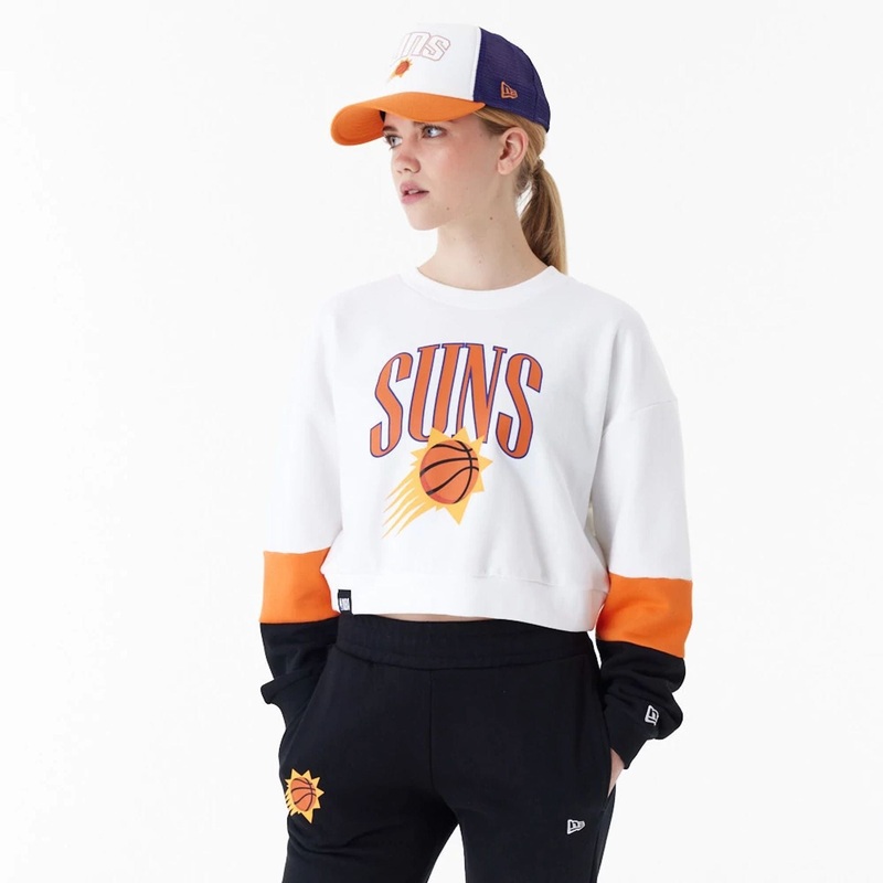 Phoenix Suns Womens NBA Colour Block White Crop Crew Neck Sweatshirt