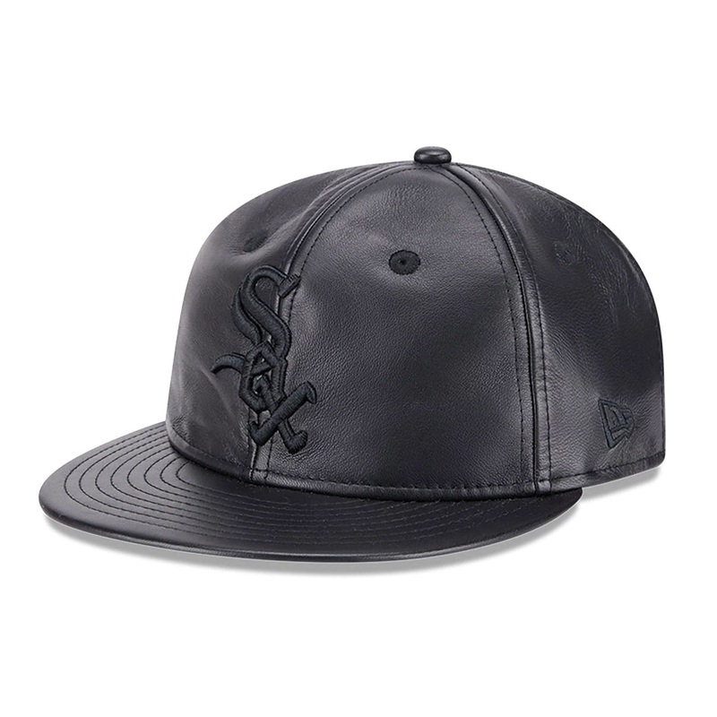 Chicago White Sox Genuine Leather Black Retro Crown 9FIFTY Strapback Cap