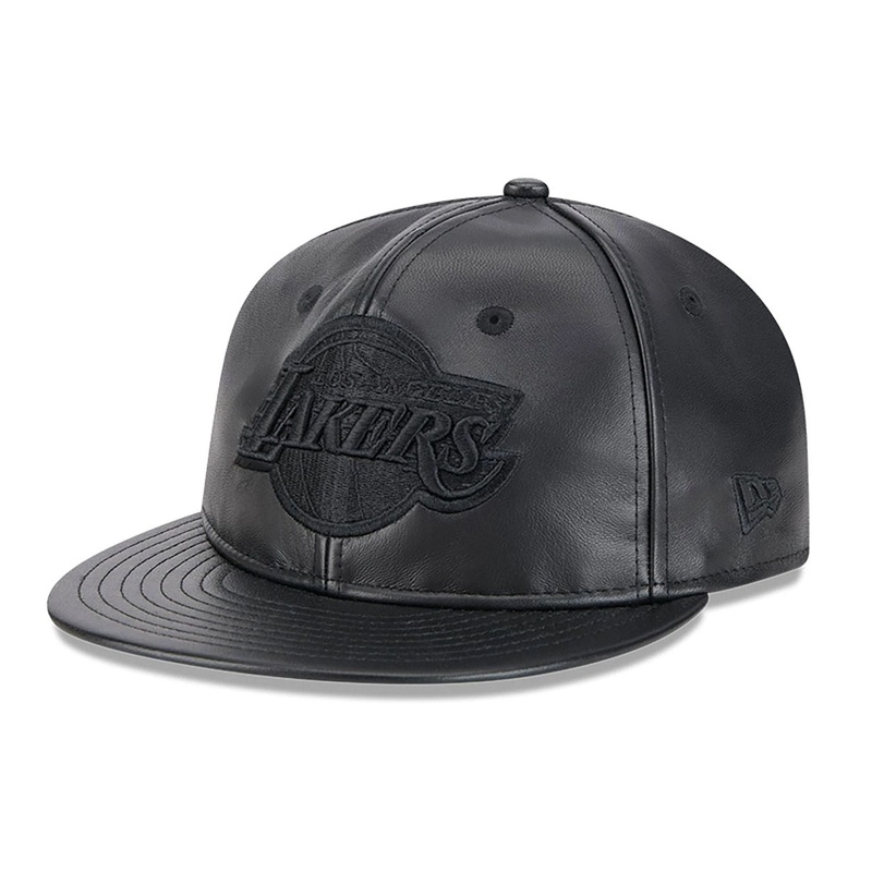 LA Lakers Genuine Leather Black Retro Crown 9FIFTY Strapback Cap