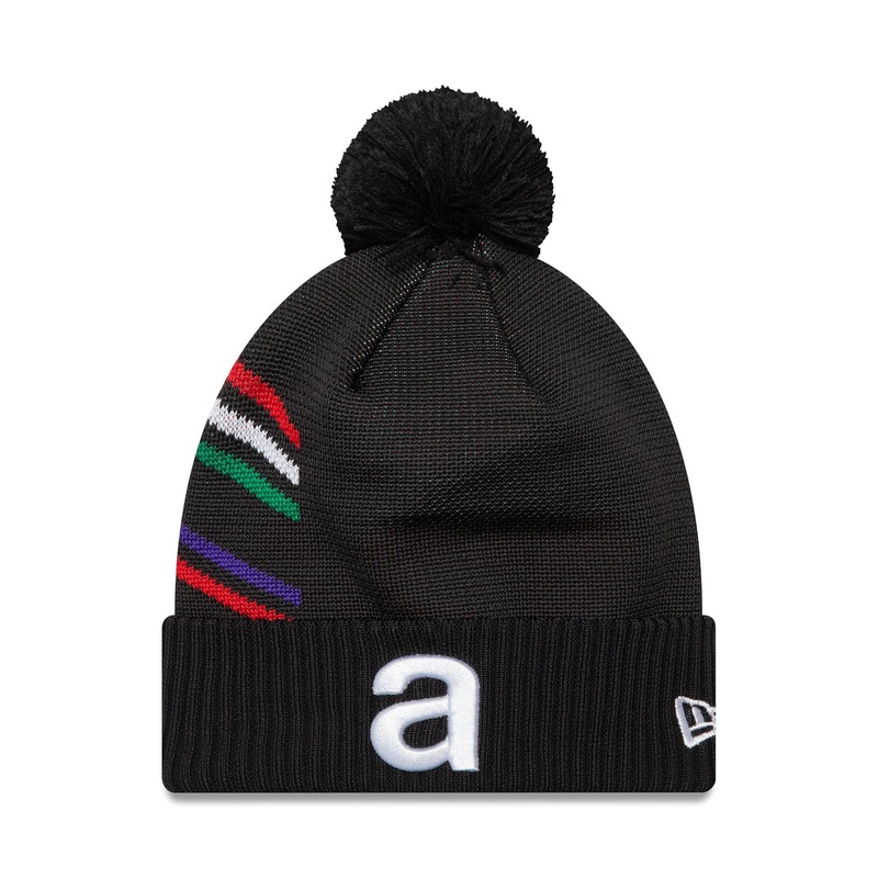 Aprilia Side Stripe Black Cuff Knit Beanie Hat