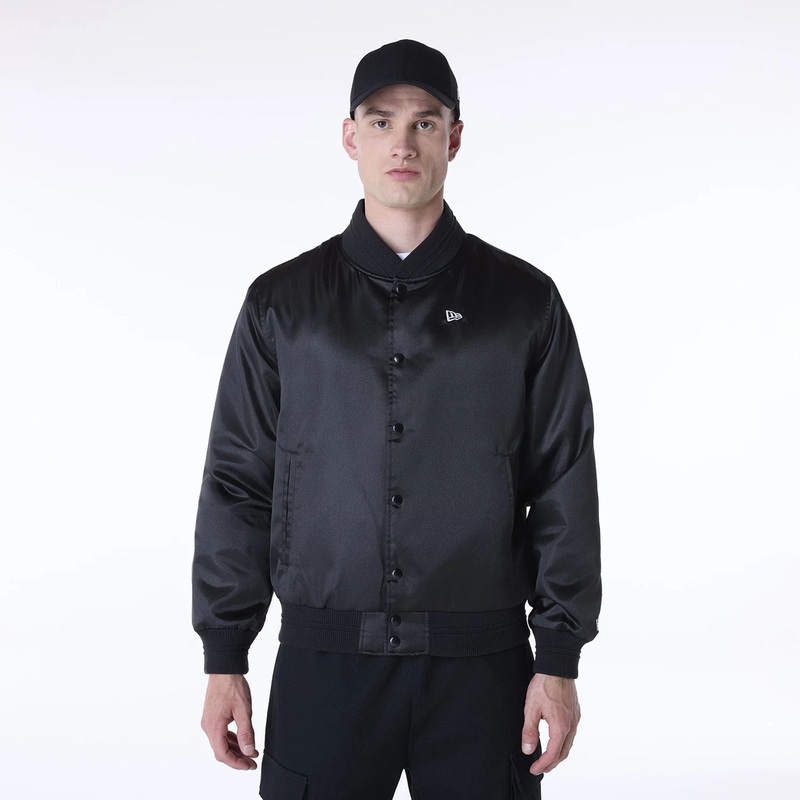 New Era Essential Black Satin Bomber Jacket