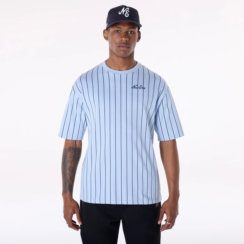 New Era Pinstripe Pastel Blue Oversized T-Shirt