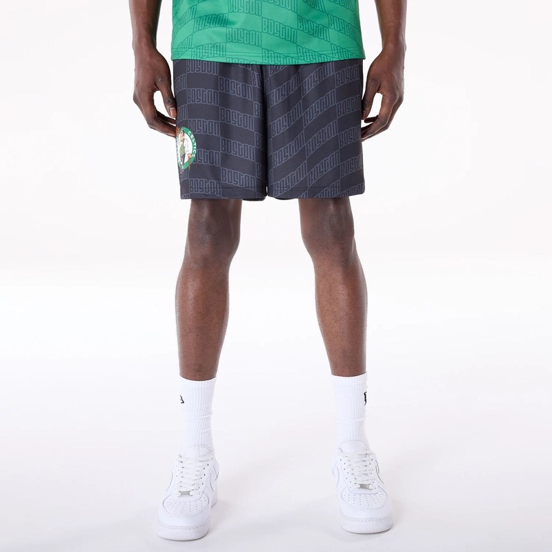Boston Celtics NBA All Over Print Graphic Black Shorts