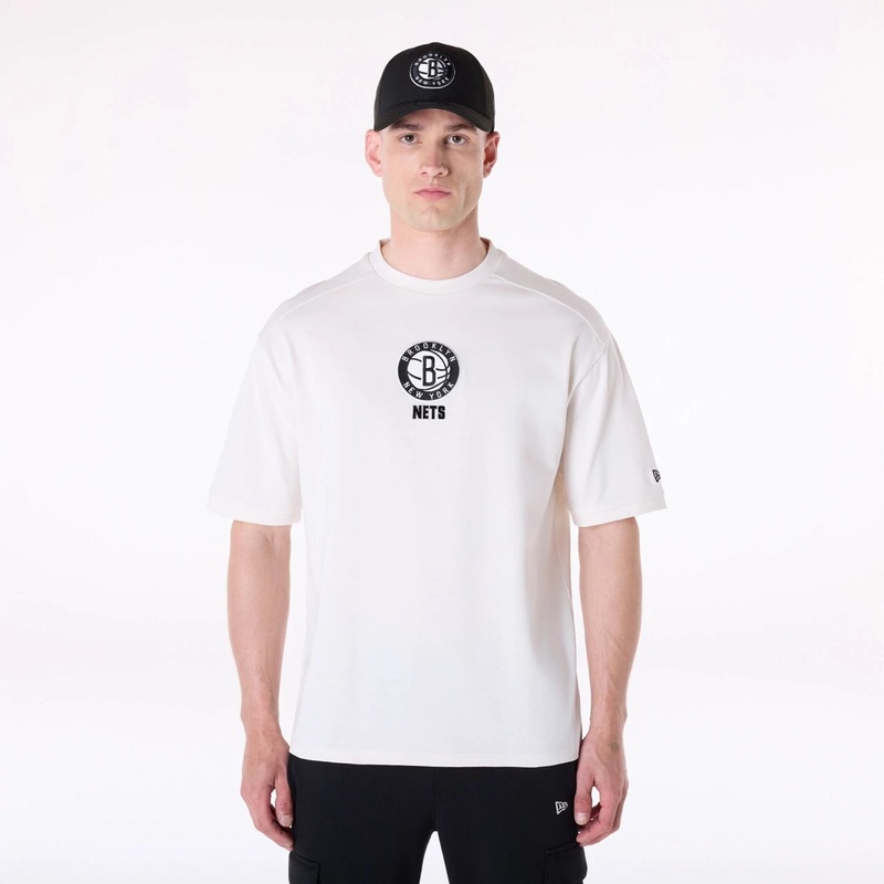 Brooklyn Nets NBA Wordmark Open White Oversized T-Shirt