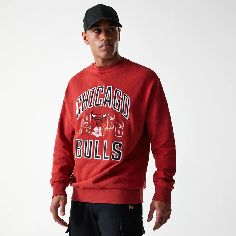 Chicago Bulls NBA Floral Red Oversized Crew Neck Sweater