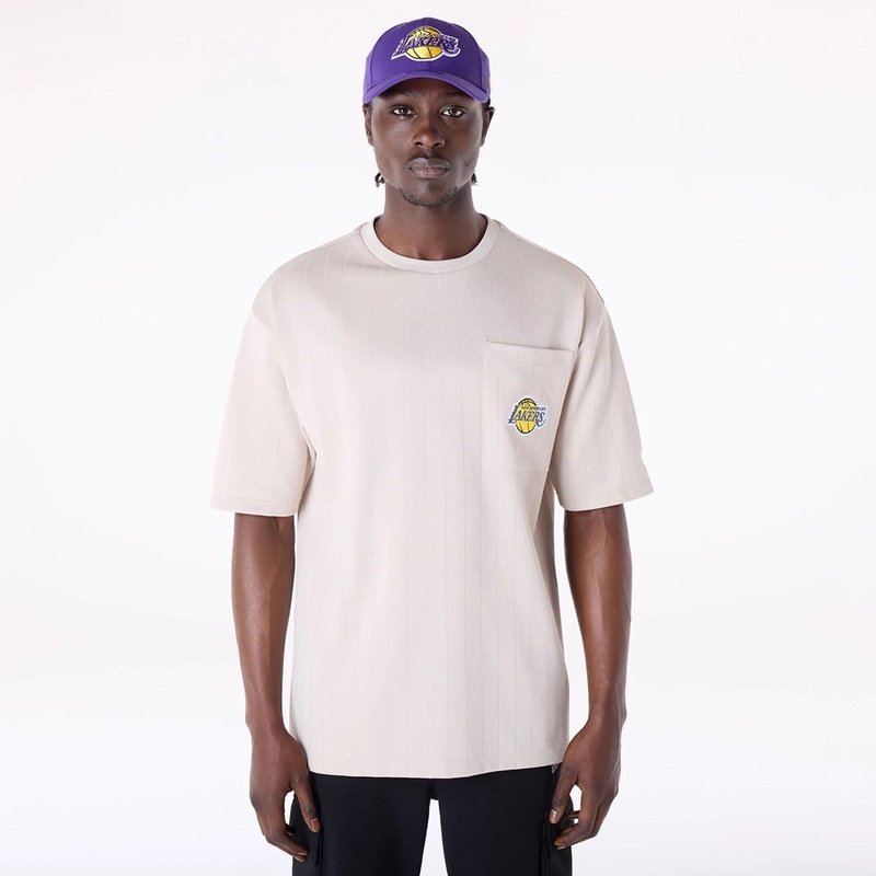 LA Lakers NBA Pinstripe Cream Oversized T-Shirt