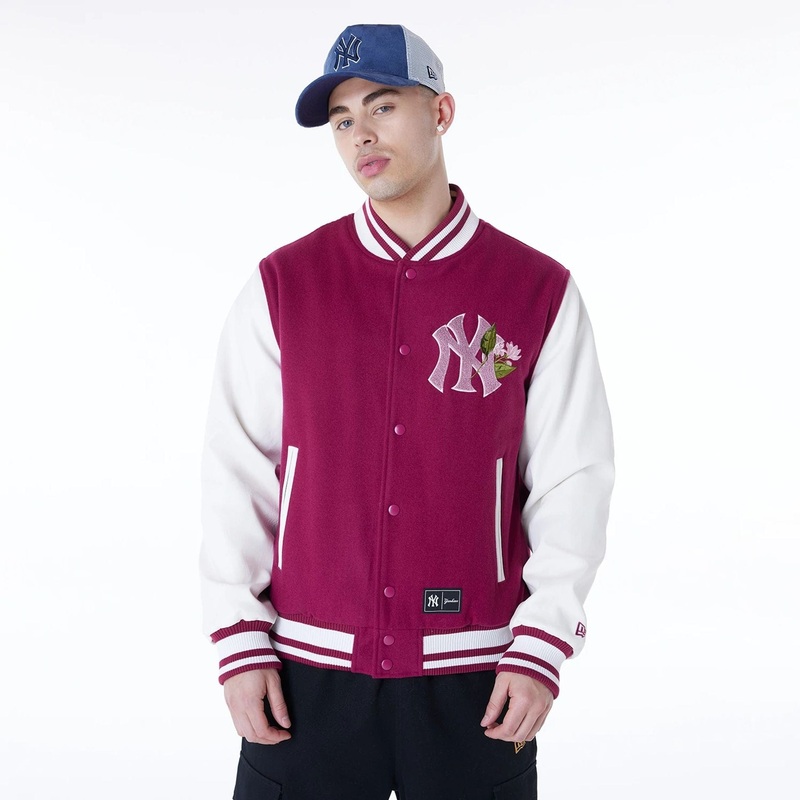 New York Yankees MLB Floral Dark Red Jacket