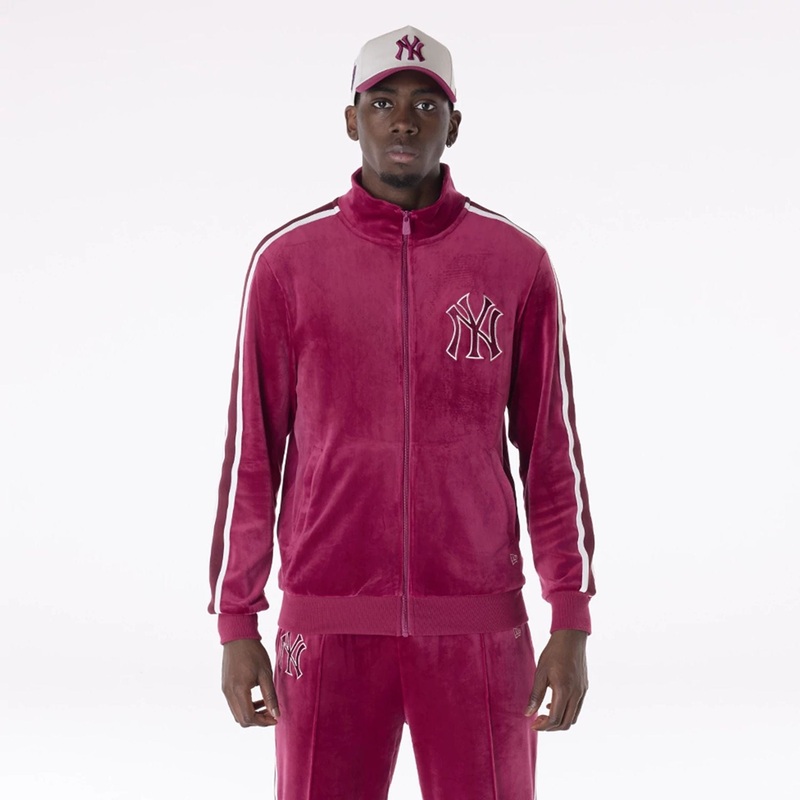 New York Yankees MLB Velour Dark Red Track Jacket