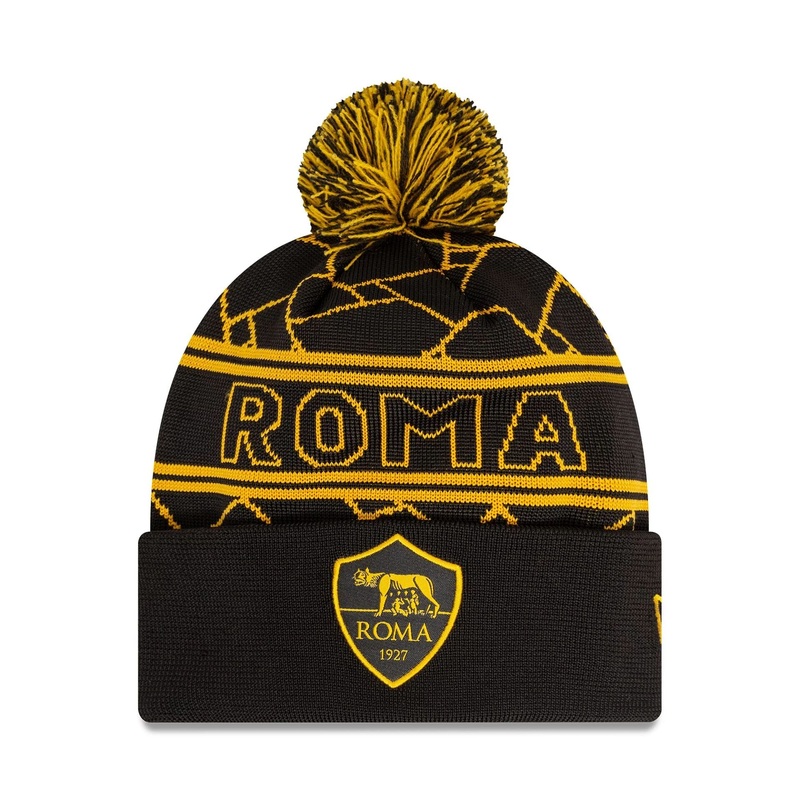 AS Roma Black Sport Knit Beanie Hat Black & Yellow