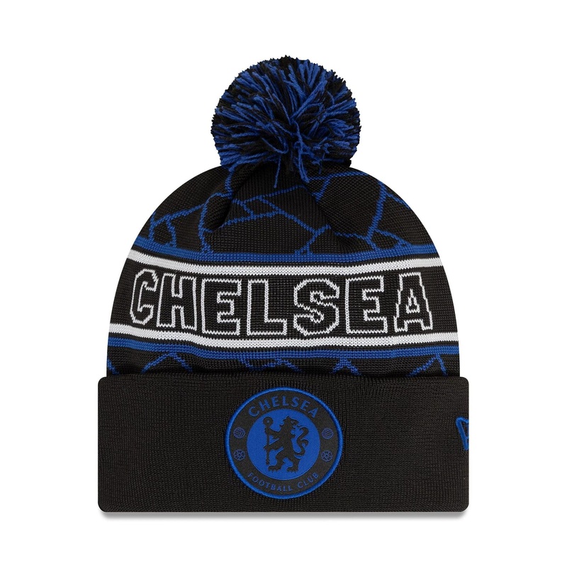 Chelsea FC Lion Crest Black & Blue Sport Knit Beanie Hat