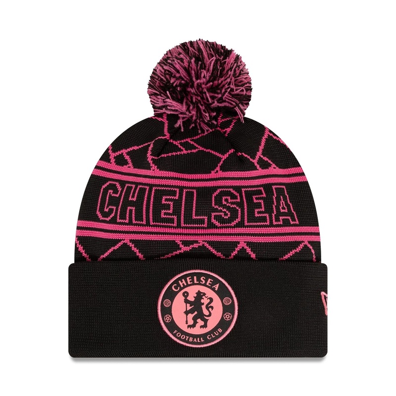 Chelsea FC Lion Crest Black & Pink Sport Knit Beanie Hat