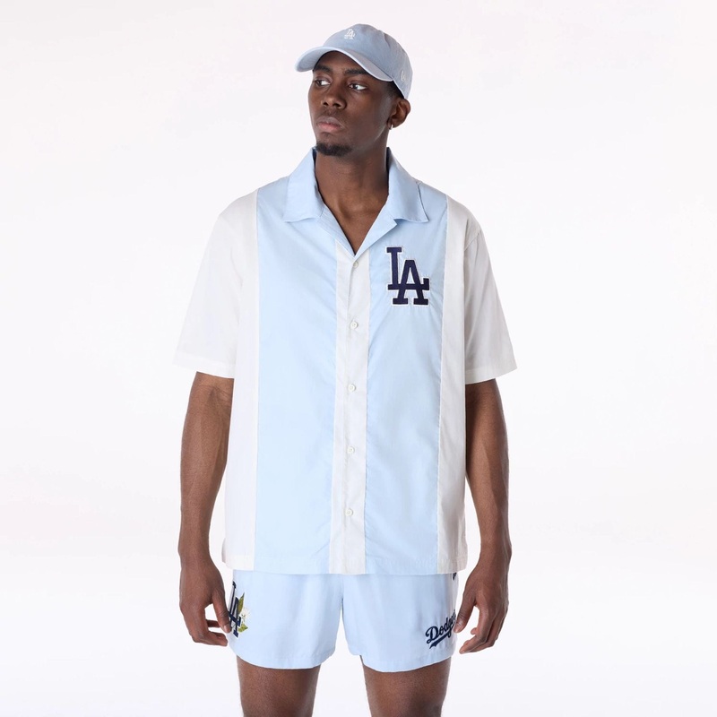 LA Dodgers Stripe Revere Open White Short Sleeve Shirt