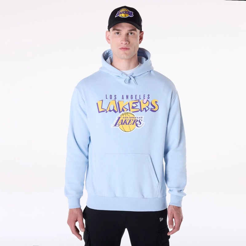 LA Lakers NBA Graphic Pastel Blue Oversized Pullover Hoodie