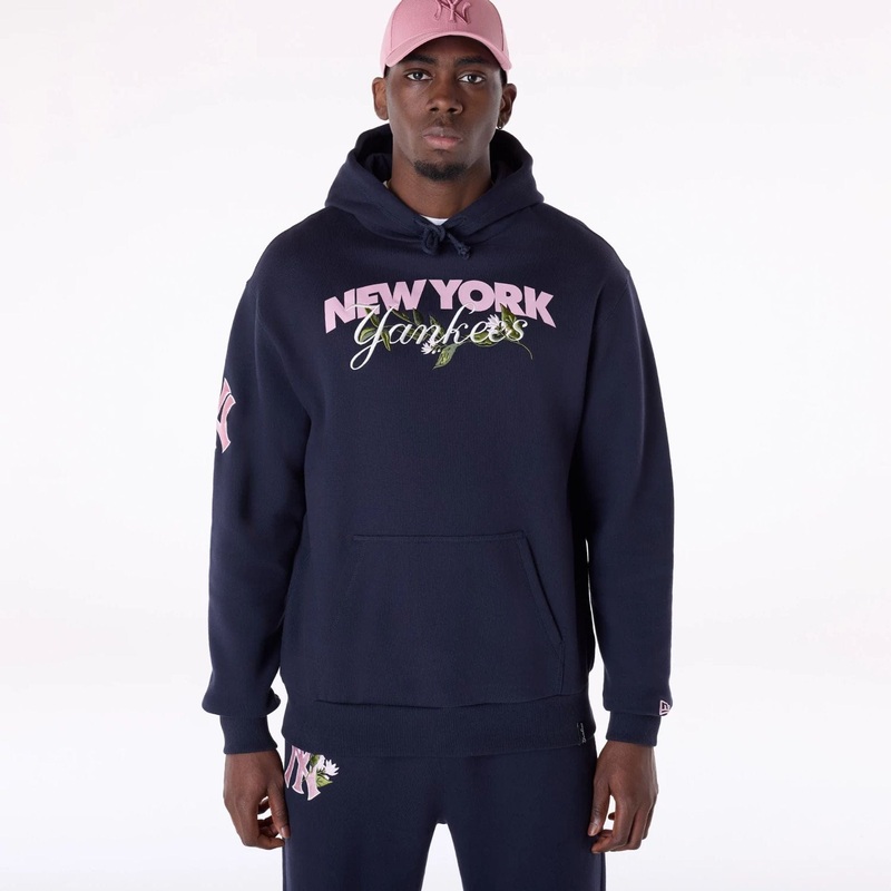 New York Yankees MLB Floral Navy Pullover Hoodie