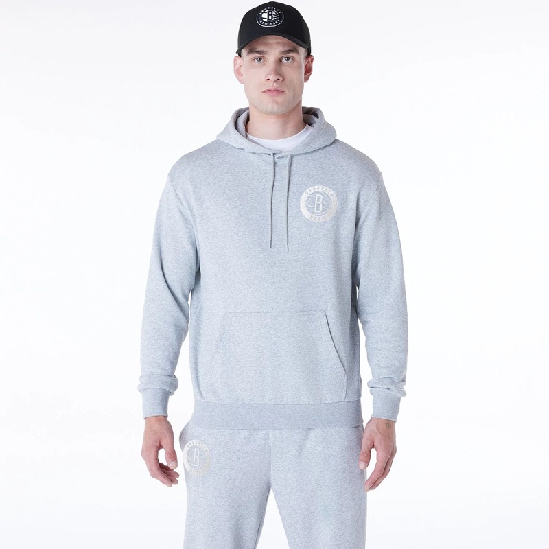 Brooklyn Nets NBA League Essential Grey Oversized Pullover Hoodie