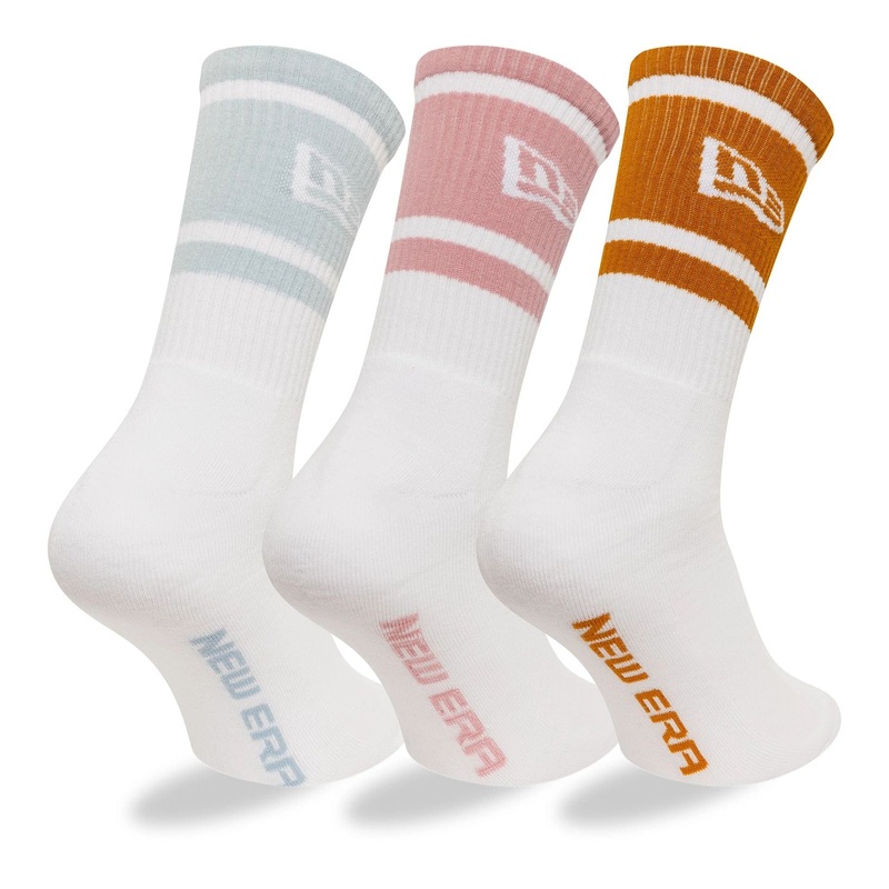 New Era Stripe 3-Pack White Crew Socks