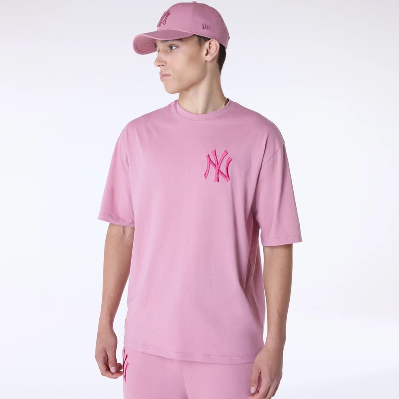 New York Yankees MLB League Essential Dark Pink Oversized T-Shirt