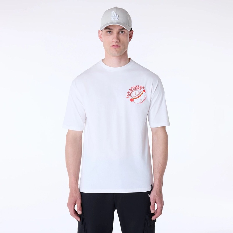 LA Dodgers MLB Food Graphic Open White Oversized T-Shirt