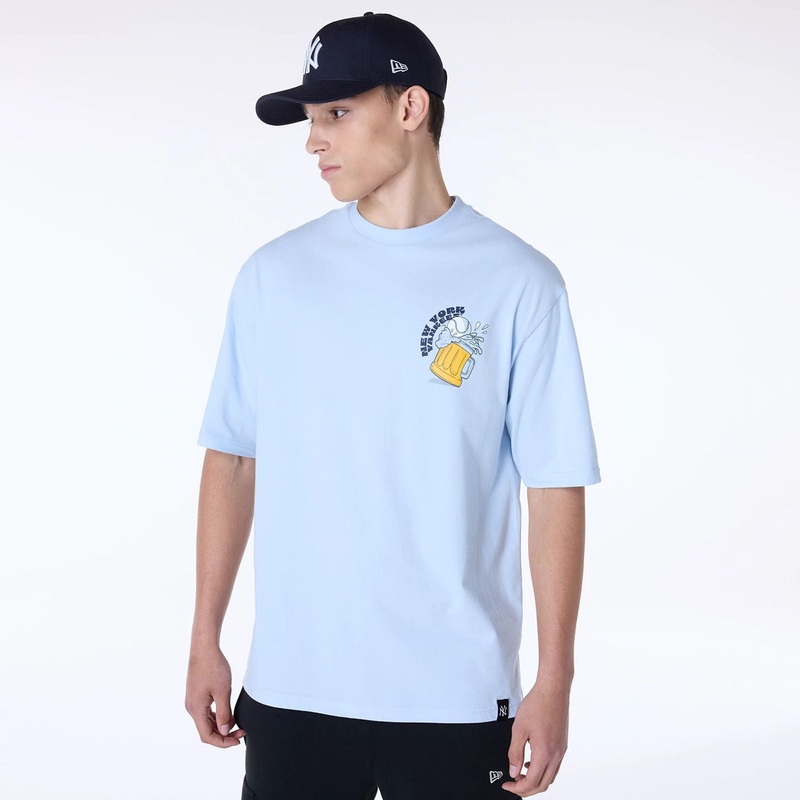 New York Yankees MLB Food Graphic Pastel Blue Oversized T-Shirt