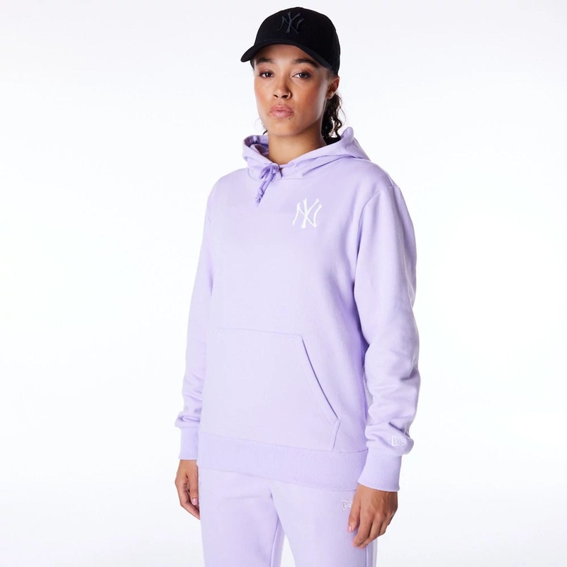 New York Yankees Womens MLB League Essential Pastel Purple Pullover Hoodie