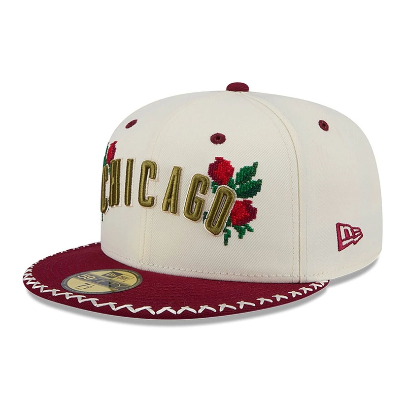 Chicago Cubs Novelty Stitch White 59FIFTY Fitted Cap
