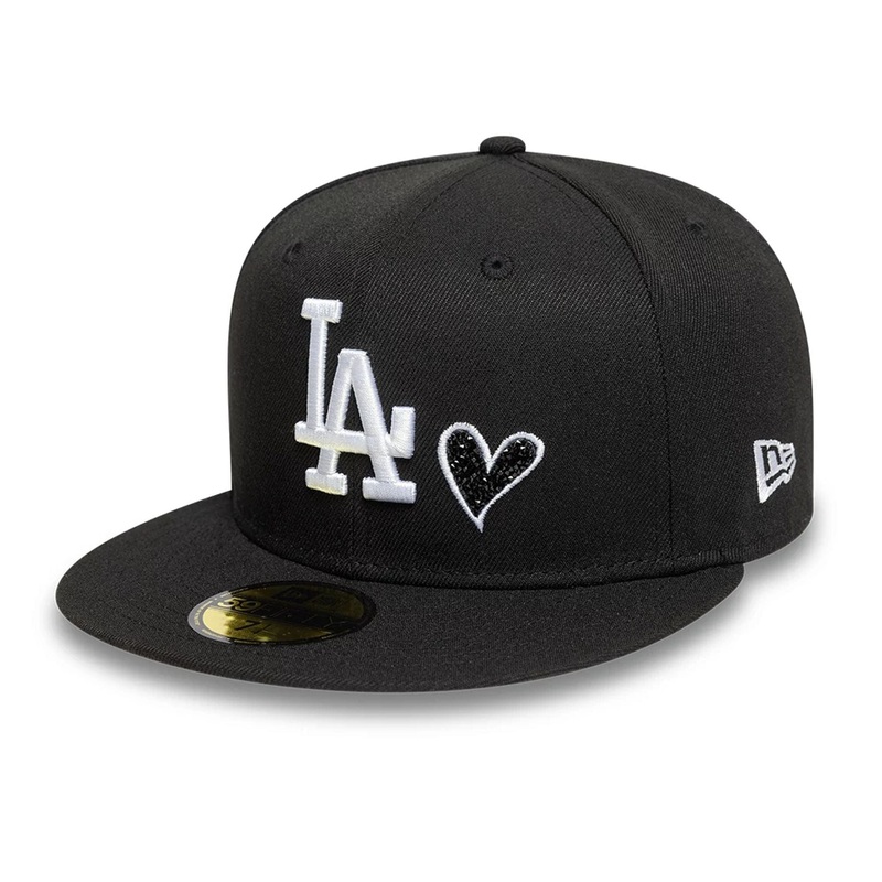 LA Dodgers Team Heart Logo Black 59FIFTY Fitted Cap