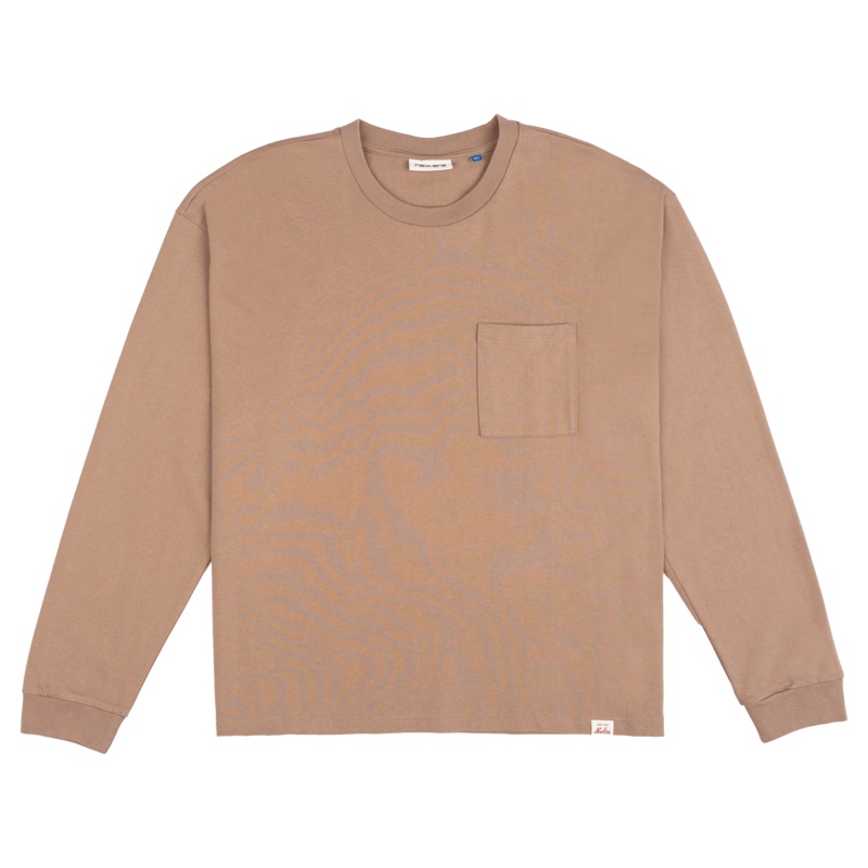 New Era Branded Alden Heavyweight Taupe Gray Long Sleeve Pocket T-Shirt