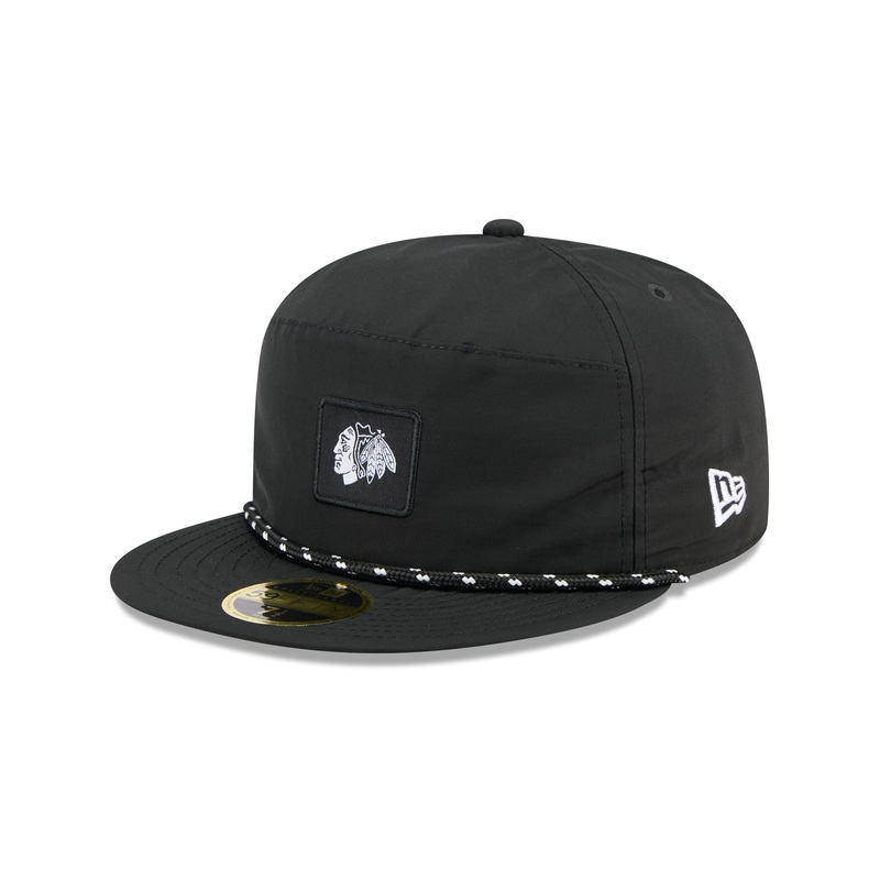 Chicago Blackhawks Black Poly Rope Split Panel 59FIFTY Fitted Hat